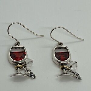 Silpada 925 Sterling Silver Earrings l Red Wine Glass Charms Hook Earrings W1932